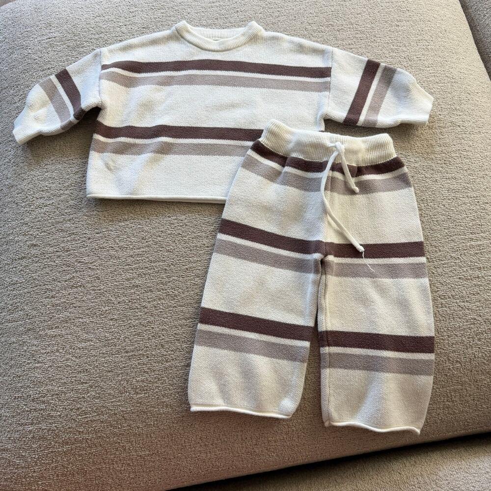 Forever French Knit Matching Set Brown Stripe Baby Girl 3-6 Month